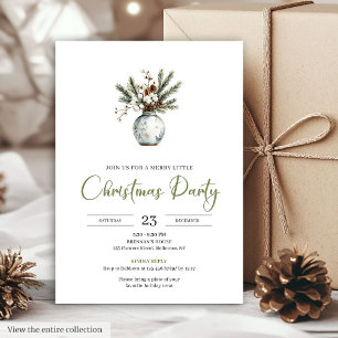 Rustic Boho Watercolor Pine Wreath Christmas Party Invitation