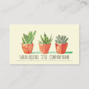 Rustic Boho Watercolor Potted Plants Business Card