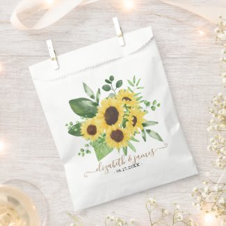 Rustic Boho Watercolor Sunflower Bouquet Wedding Favor Bag