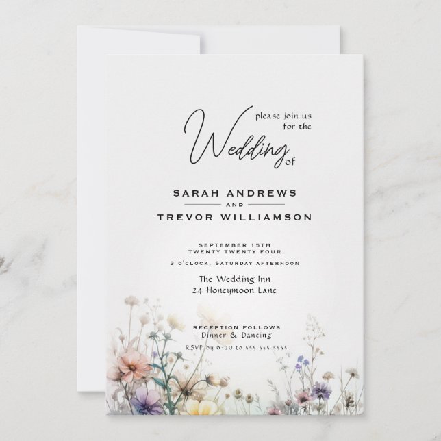 Rustic Boho Watercolor Wildflowers Invitation (Front)