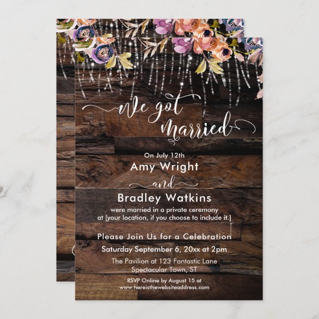Rustic Boho We Got Married Reception Only Invitation (Front/Back)