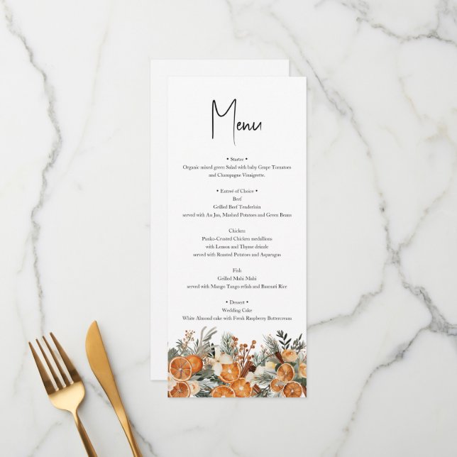 Rustic Boho Wedding Fall Winter Menu card  (Front/Back In Situ)