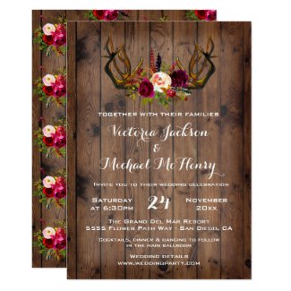 Rustic Boho Wedding Invitation with deer antlers