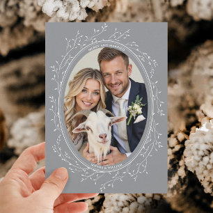 Rustic Boho Wedding Photo Merry and Married Gray Holiday Card