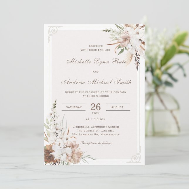 Rustic Boho Wedding Printable Invitation (Standing Front)