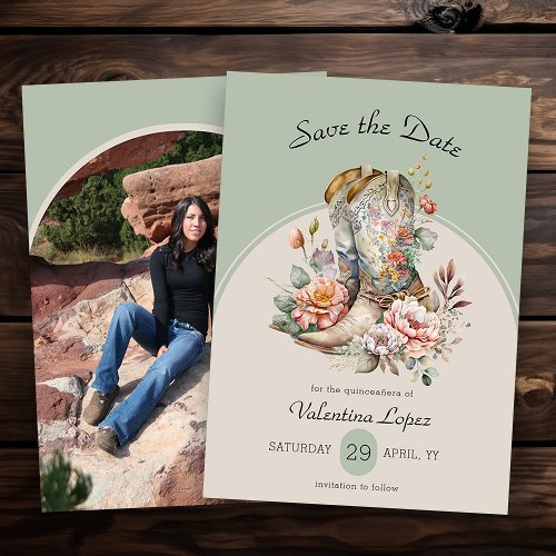 Rustic Boho Western Boots Floral Photo Save The Date