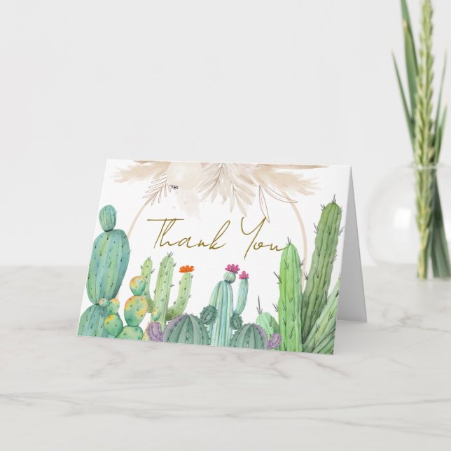 Rustic Boho Western Cactus Arch Baby Shower Thank You Card (Front)