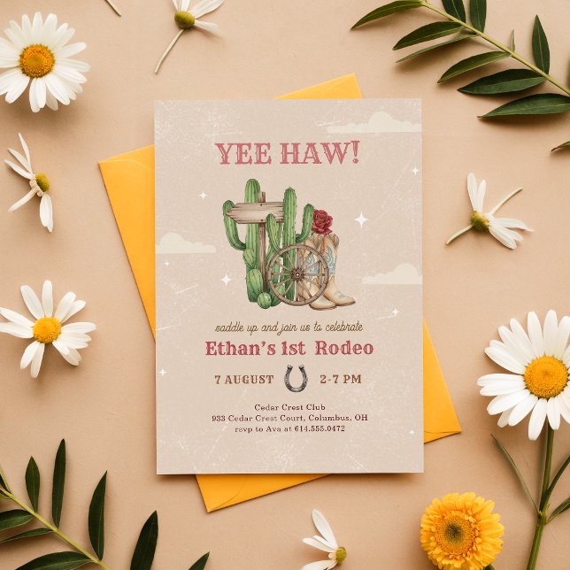 Rustic Boho Western Desert 1st Rodeo Birthday Invitation (Creator Uploaded)