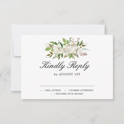 Rustic Boho White Floral Wedding RSVP Card