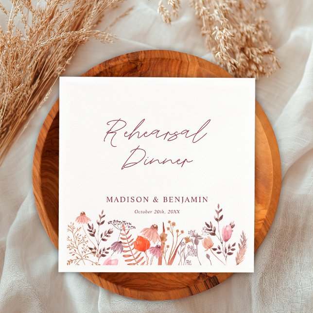 Rustic Boho Widlflowers Rehearsal Dinner Wedding Napkins (Creator Uploaded)