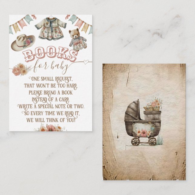 Rustic Boho Wild West Baby Girl Shower books Enclosure Card (Front/Back)
