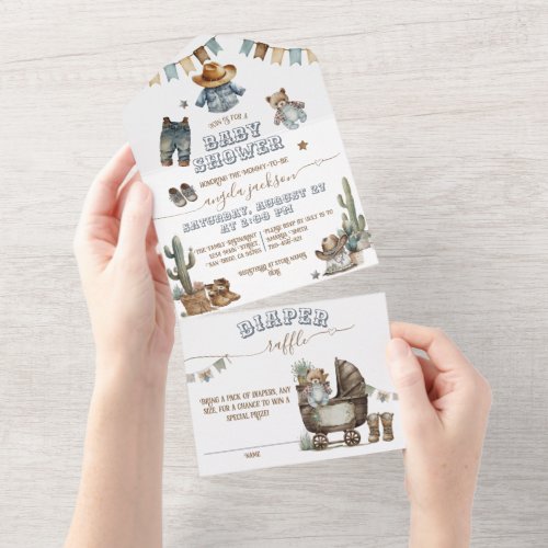 Rustic Boho Wild West Boy Baby Shower All In One Invitation
