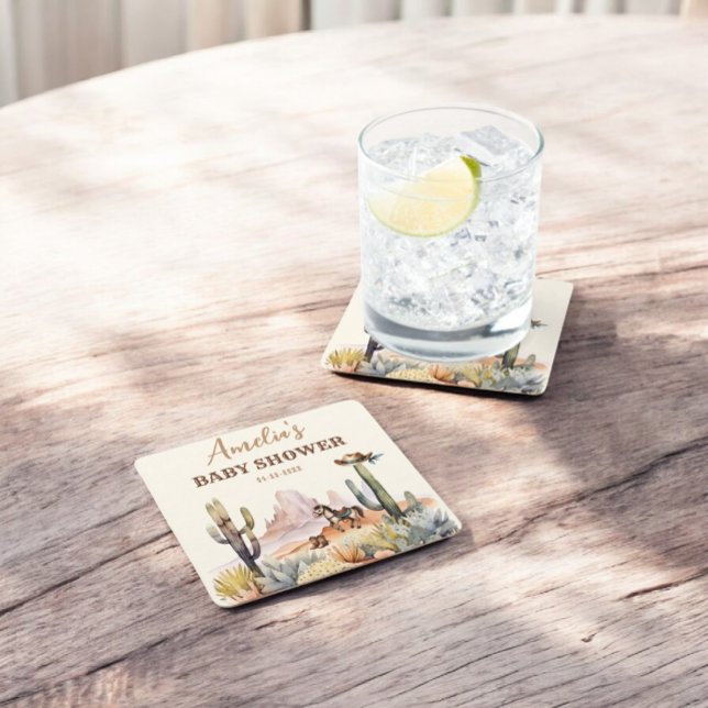 Rustic Boho Wild West Boy Baby Shower Square Paper Coaster (Creator Uploaded)