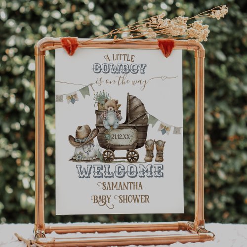 Rustic Boho Wild West Boy Baby Shower welcome Post Poster