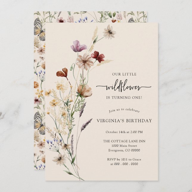 Rustic Boho Wildflower Birthday Invitation (Front/Back)