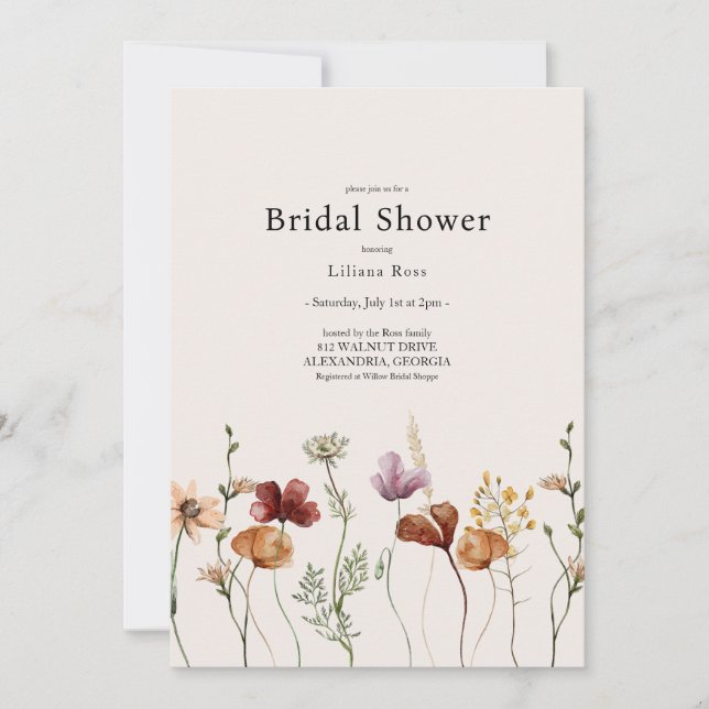 Rustic Boho Wildflower Bridal Shower Invitation (Front)