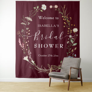 Rustic Boho Wildflower Chic Burgundy Bidal Shower Tapestry