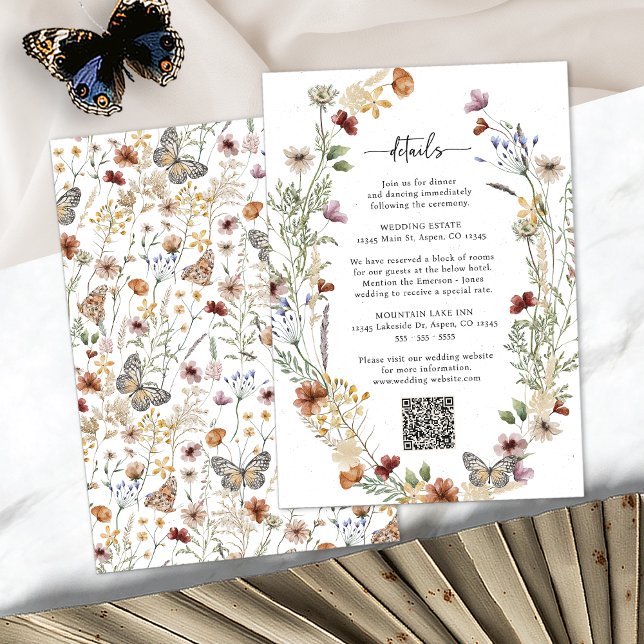 Rustic Boho Wildflower Details Enclosure Card (Rustic Boho Wildflower Details Enclosure Card with QR Code by Painted Paperie
)