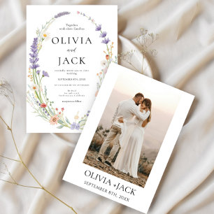 Rustic Boho Wildflower Floral Photo Wedding Invitation