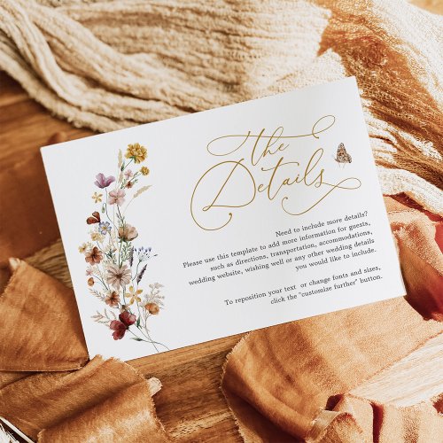 Rustic Boho Wildflower Garden Wedding Details Enclosure Card