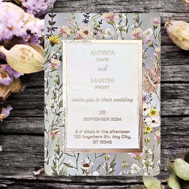 Rustic Boho Wildflower Garden Wedding  Foil Invitation (Creator Uploaded)