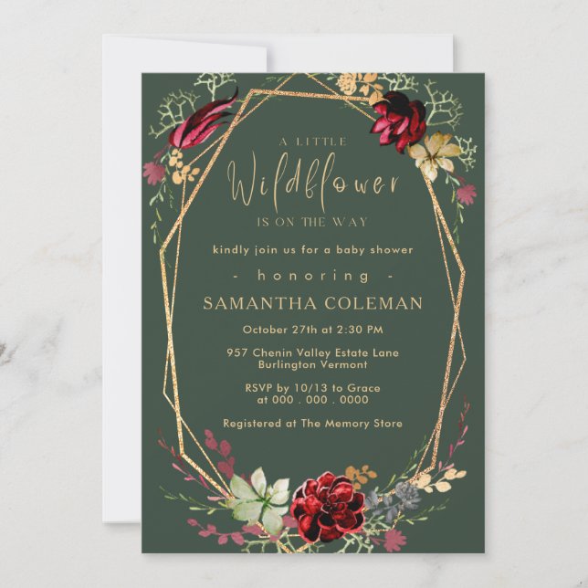 Rustic Boho Wildflower Geometric Green Baby Shower Invitation (Front)