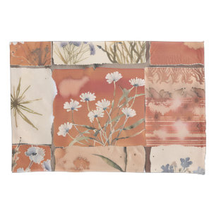 Rustic Boho Wildflower Patchwork Terracotta Spring Pillow Case