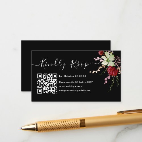 Rustic Boho Wildflower QR Code RSVP Black Wedding Enclosure Card