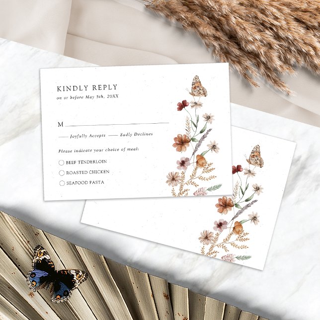 Rustic Boho Wildflower RSVP Card (Rustic Boho Wildflower White RSVP Card with Butterfly by Painted Paperie
)