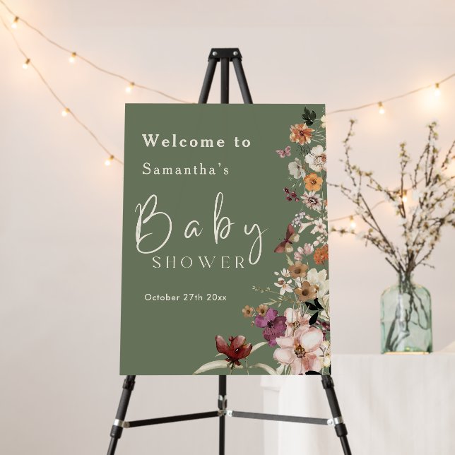 Rustic Boho Wildflower Sage Green Baby Shower Foam Board (In Situ (Stand))