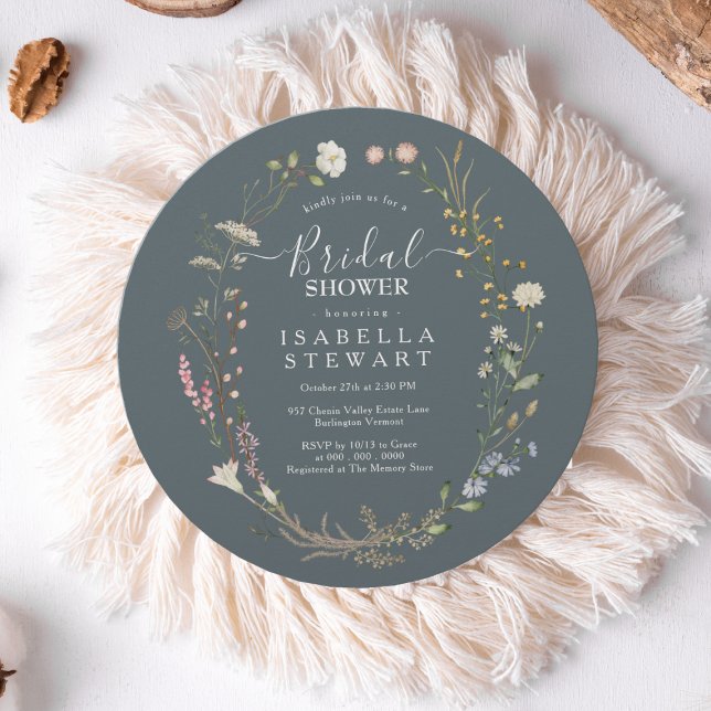 Rustic Boho Wildflower Theme Navy Bridal Shower Invitation (Creator Uploaded)