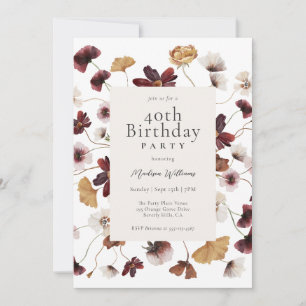 Rustic Boho Wildflowers 40th Birthday Party Invitation