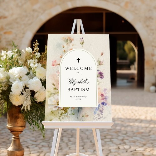 Rustic Boho Wildflowers Baptism Welcome Sign