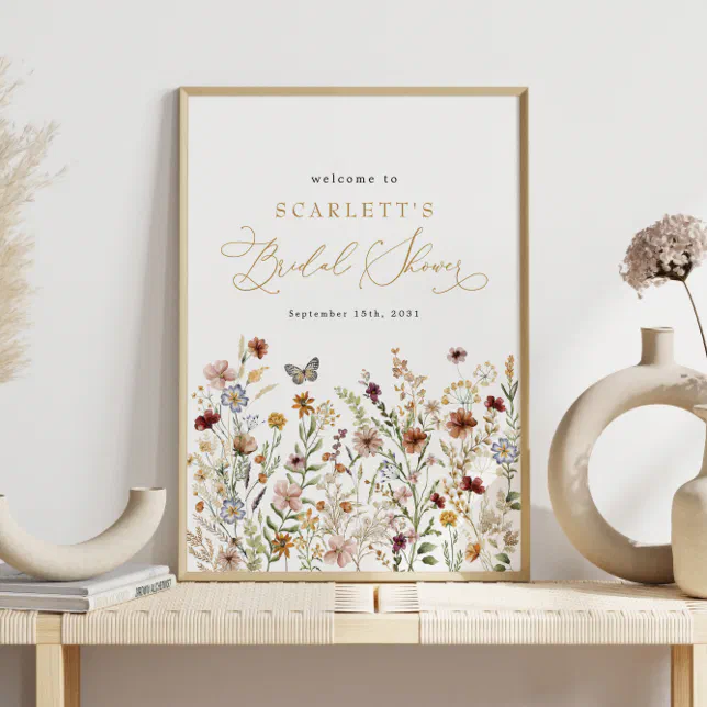 Rustic Boho Wildflowers Bridal Shower Welcome Poster Zazzle