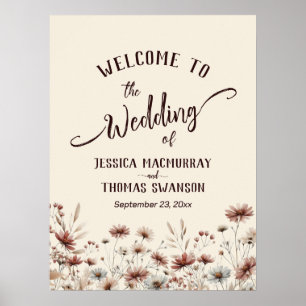 Rustic Boho Wildflowers Elegant Wedding Welcome Poster