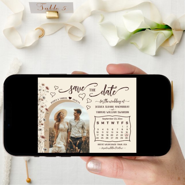 Rustic Boho Wildflowers Photo & Calendar Wedding Save The Date (Front Digital)