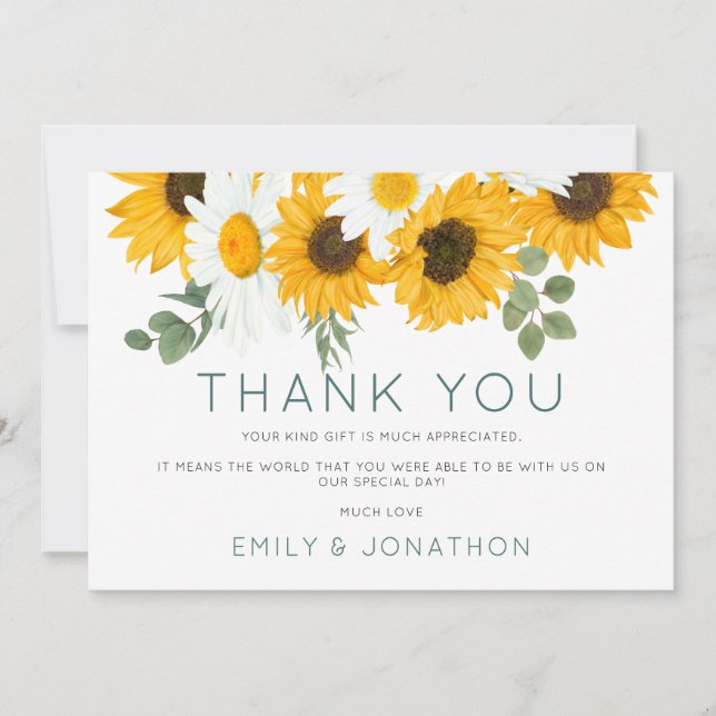 Rustic Boho Wildflowers Sunflowers Photo Thank You (Front)