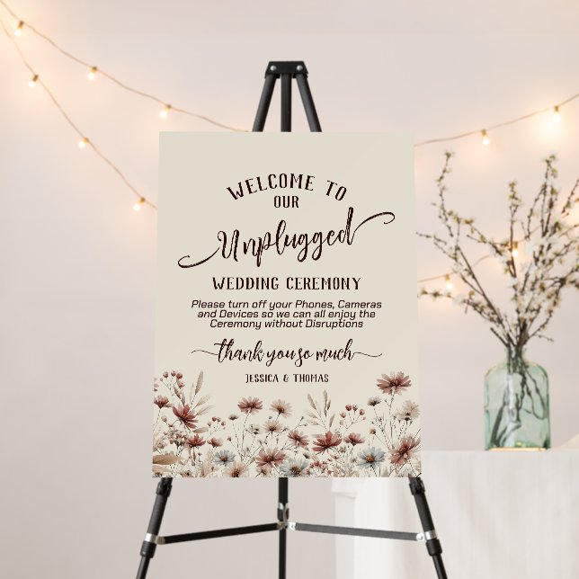 Rustic Boho Wildflowers Unplugged Wedding Ceremony Foam Board (In Situ (Stand))