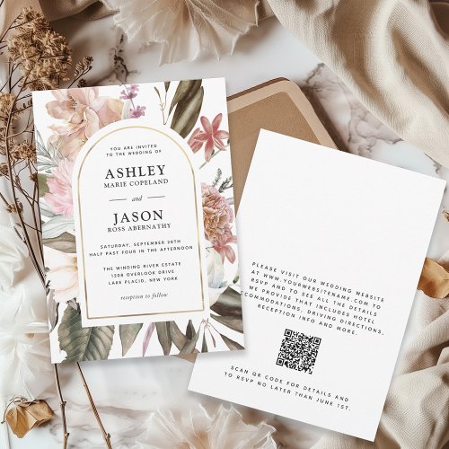 Rustic Boho Wildflowers Wedding with QR code Invitation