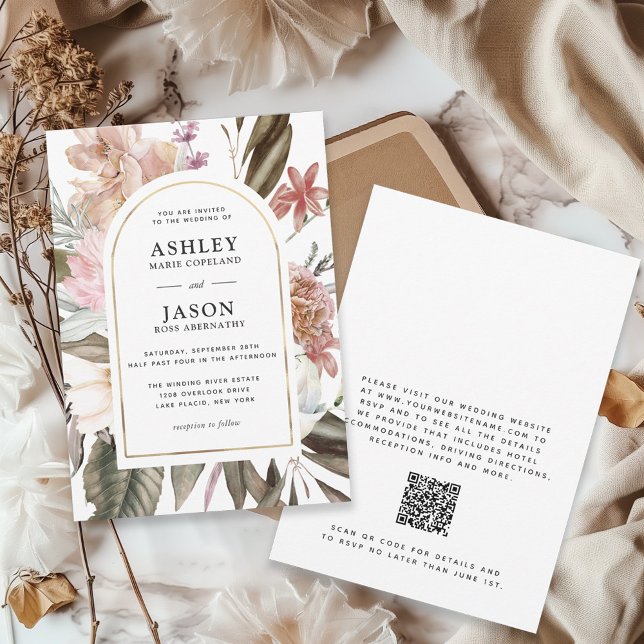 Rustic Boho Wildflowers Wedding with QR code Invitation (Creator Uploaded)
