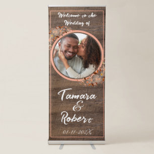 Rustic Boho Wood and Flowers Wedding Guest Book Retractable Banner