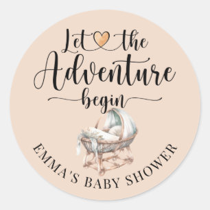 Rustic Boho Wood Crib Boy Baby Shower Classic Round Sticker