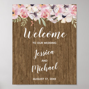 Rustic Boho Wood Floral Wedding Welcome Sign