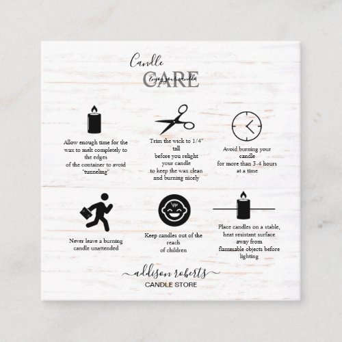 Rustic Boho Wood Watercolor Sunflower Candle Care  Square Business Card