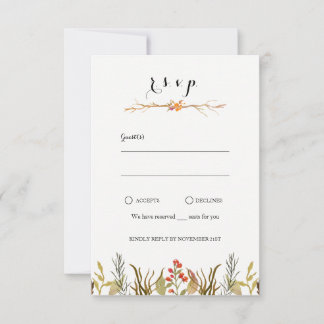 Rustic Boho Woodland Animals Watercolor Wedding RSVP Card