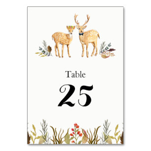 Rustic Boho Woodland Deer Watercolor Wedding Table Number