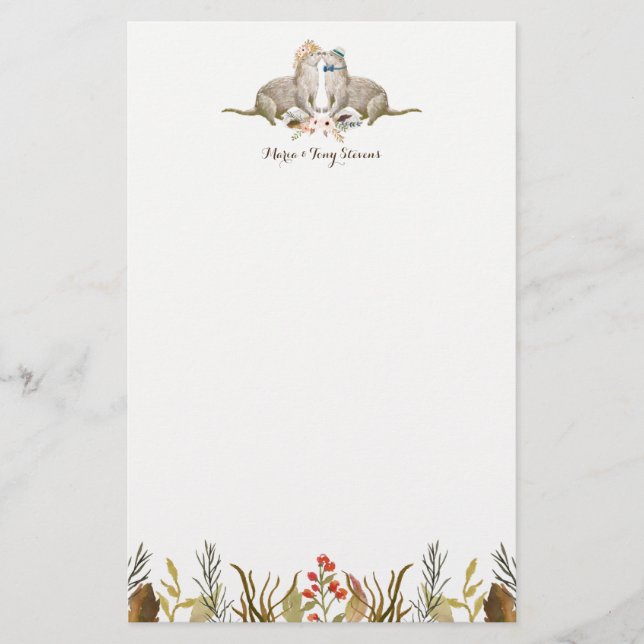 Rustic Boho Woodland Otter Watercolor Wedding Stationery (Front)