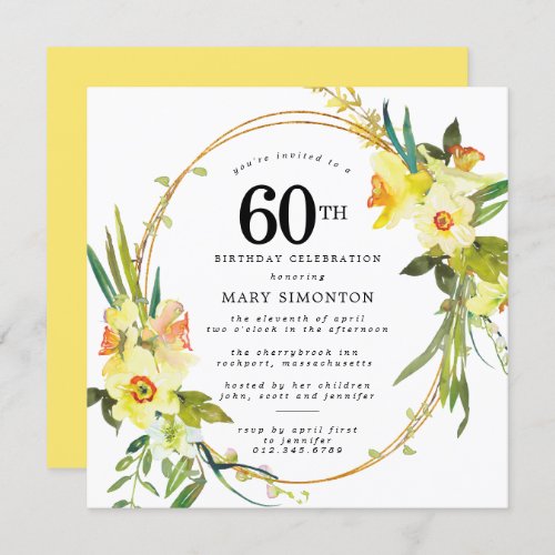 Rustic Boho Yellow Daffodil 60th Birthday Invitation
