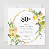 Rustic Boho Yellow Daffodil 80th Birthday Invitation (Front)