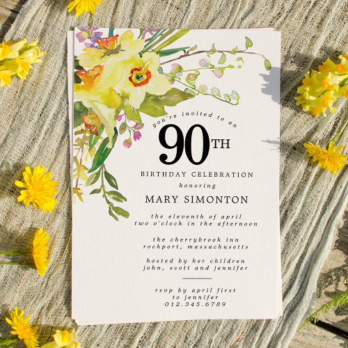 Rustic Boho Yellow Daffodil 90th Birthday